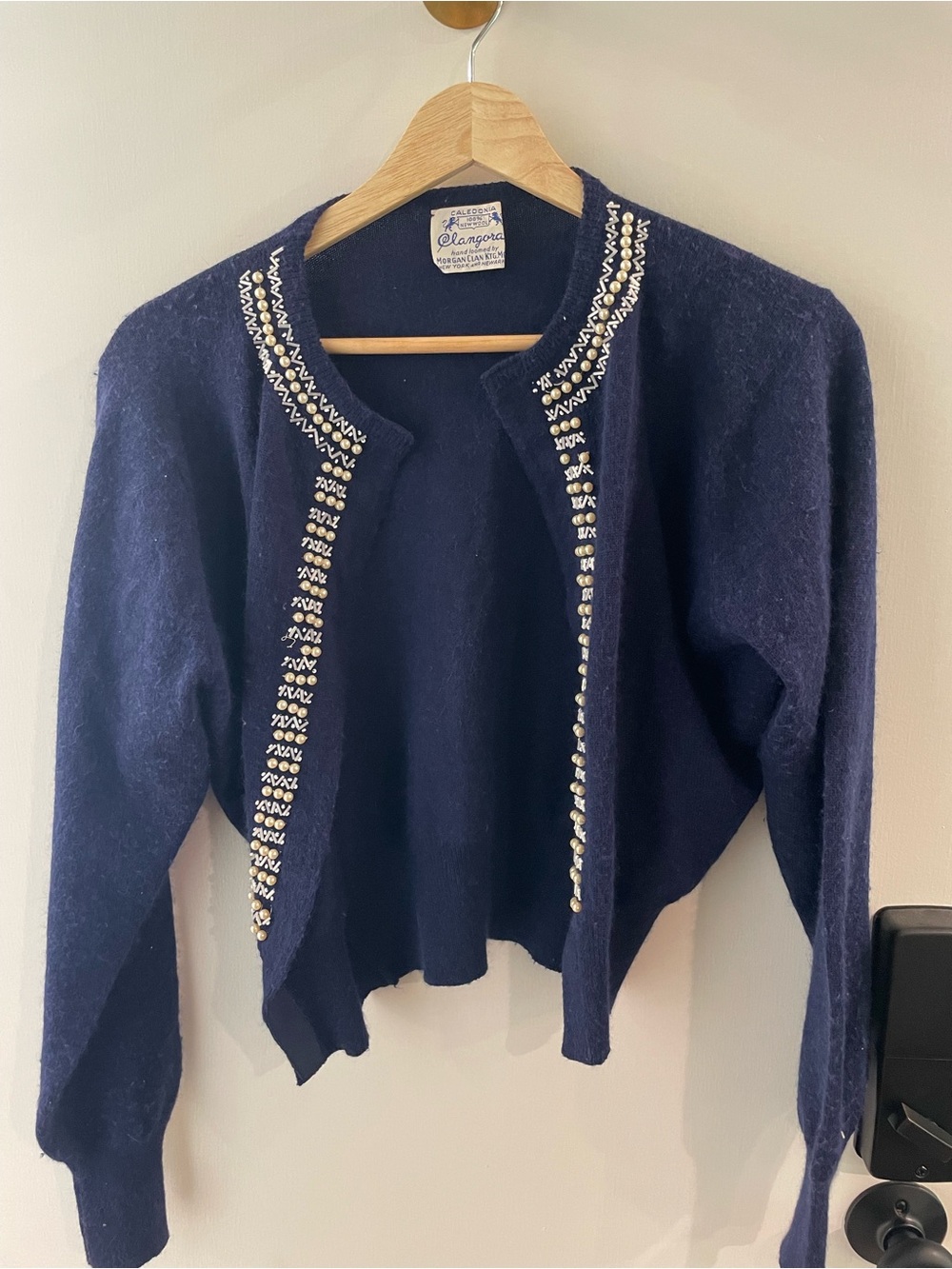 Morgan Clan Ktg hand loomed wool Navy Embellished Women's Cardigan size S